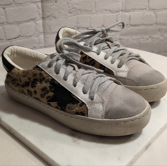Sarabasic Collection Leopard Pony Fur White Suede Black Star Sneaker Euro 38 - Picture 2 of 15